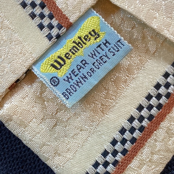 VNTG Wembley Men’s Skinny Tie yellow, brown, black & white checkerboard stripe - Picture 6 of 6